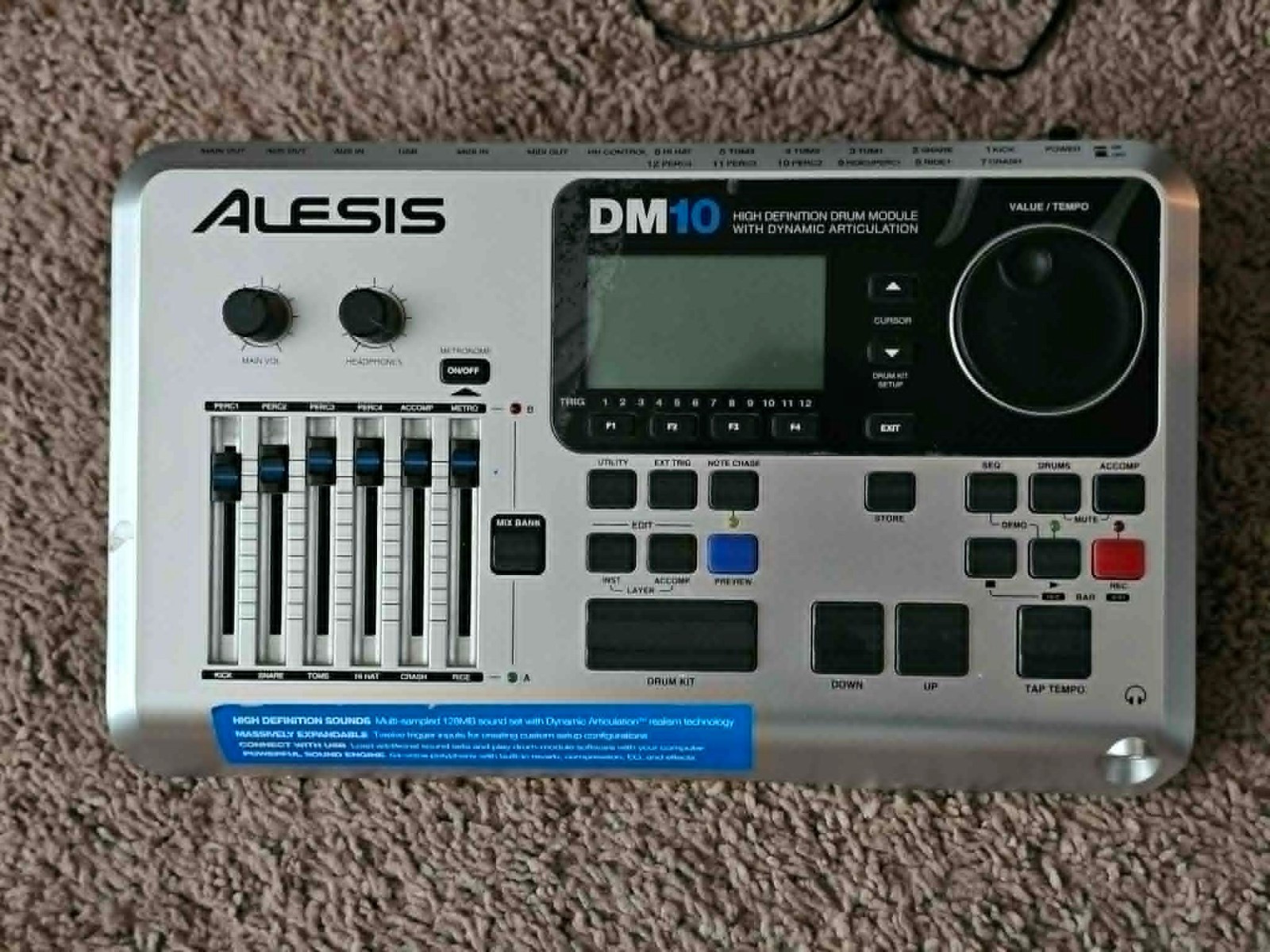 Alesis DM10 Drum Module w/ AC Adapter, Cables & Plate. Tested and Works