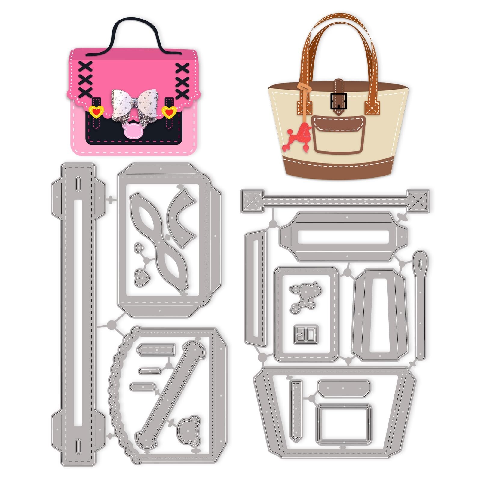 INFUNLY 2 Styles 3D Handbag Die Cuts for Card Making Schoolbag Cutting Dies B...
