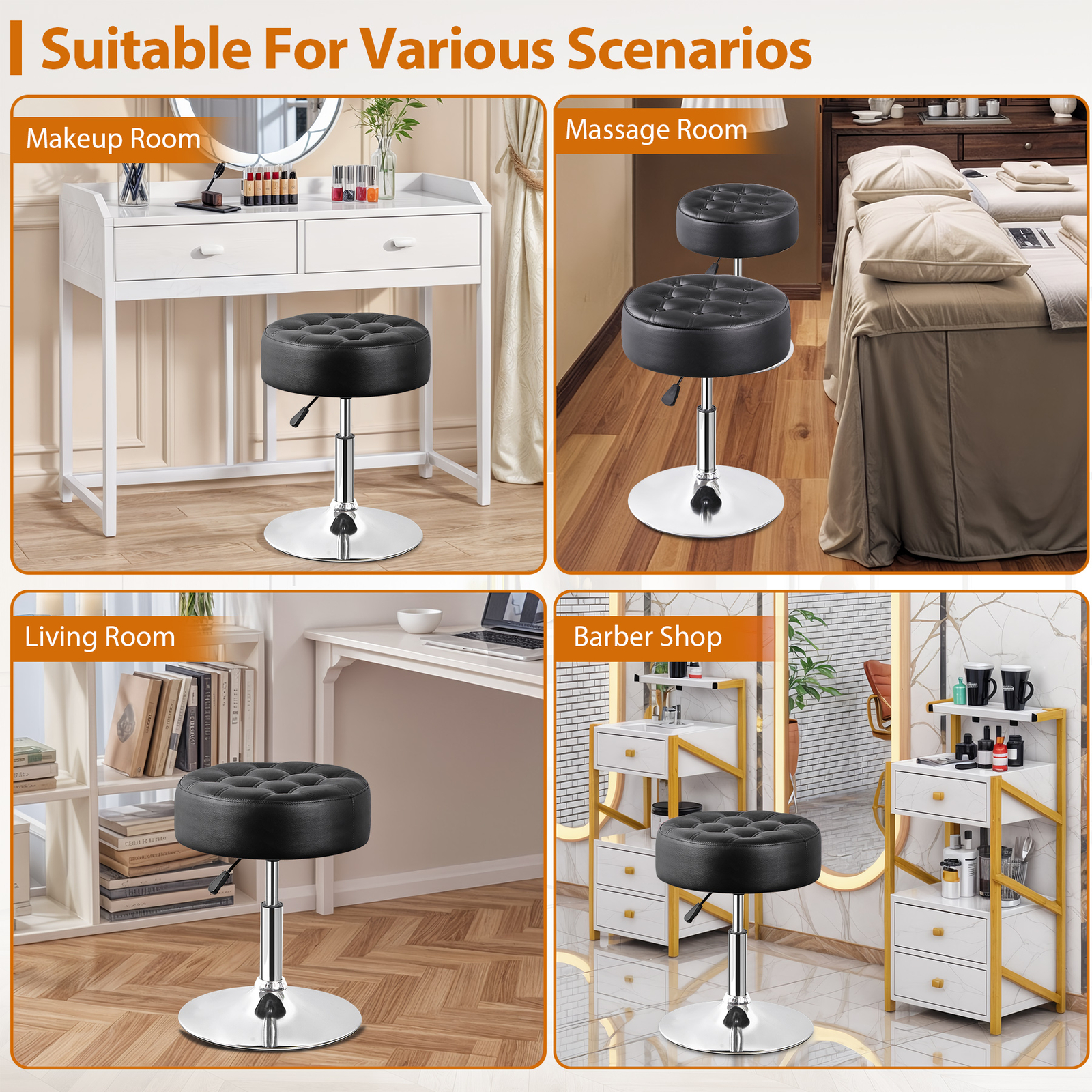 2PCS 360° Swivel Vanity Bar Stool Makeup Stool Adjustable Height Bar Stool Black