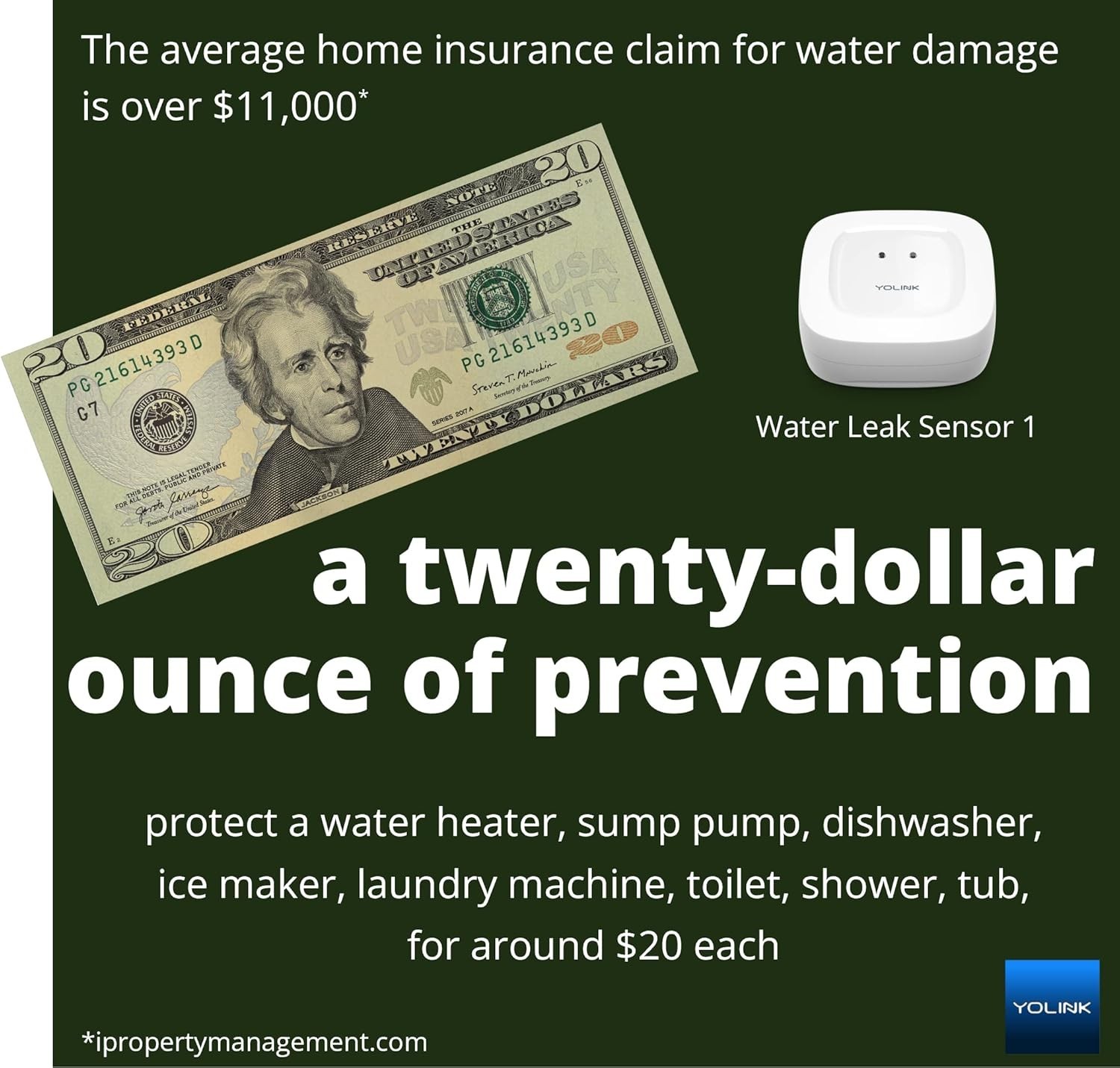 Indoor Wireless Water Leak Sensor with Valve Controller - And 5- Battery
