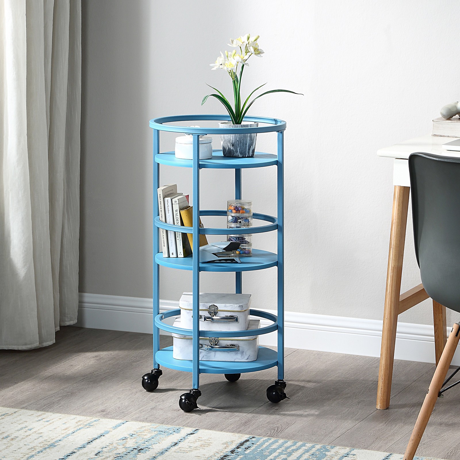 32" 3-Tier Rolling Round Kitchen Storage Bar Cart Black
