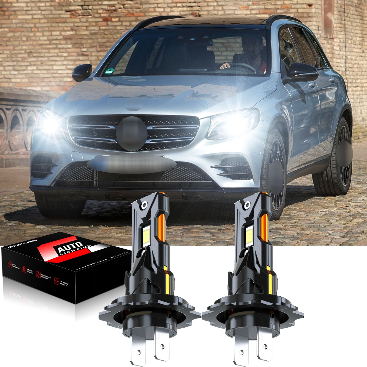 Pair H7 LED Bulbs Low Beam for Mercedes-Benz GLC300 2016-2018 2019 10000LM White