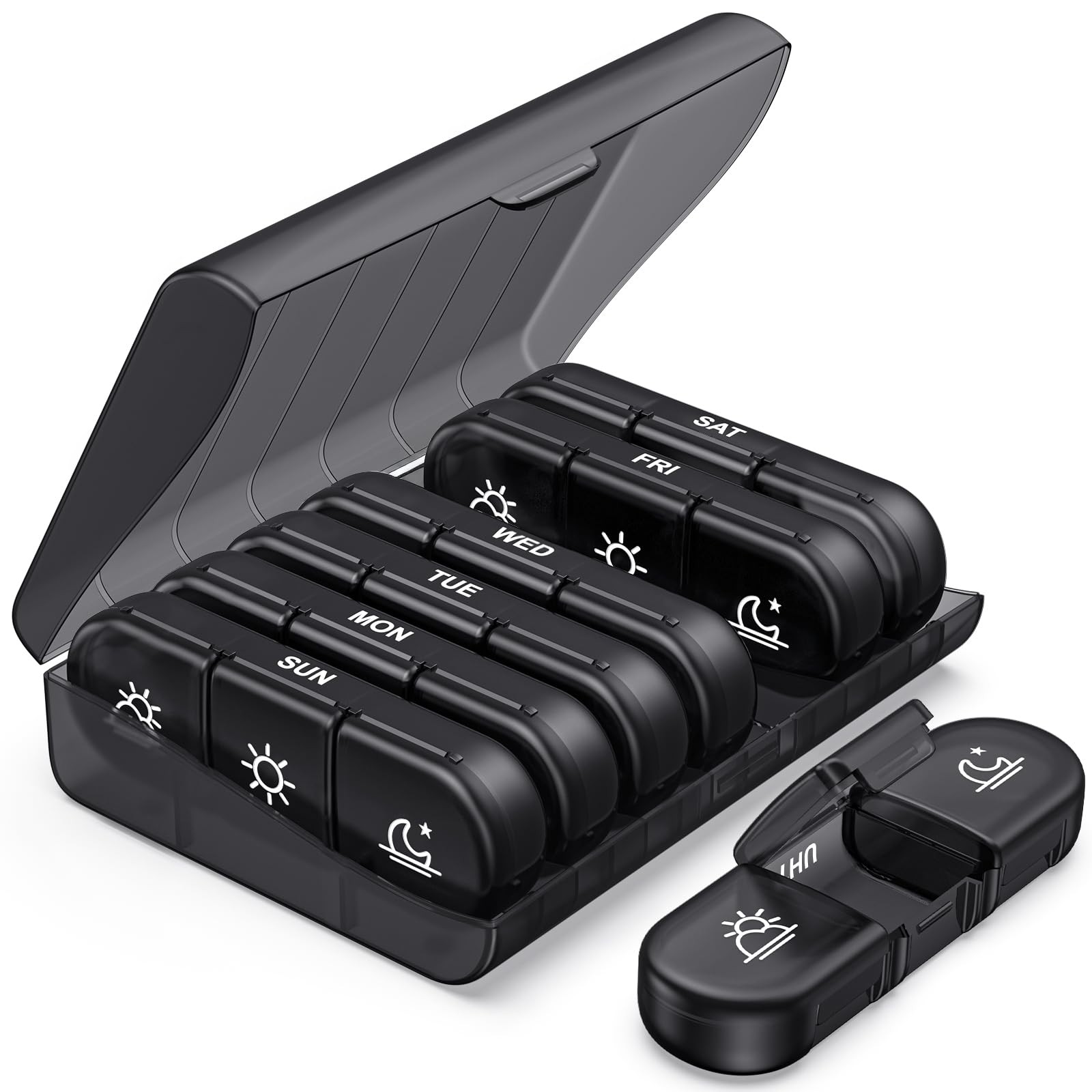 PULIV Weekly Pill Organizer 3 Times a Day, Portable Travel Pill Box 7 Day wit...