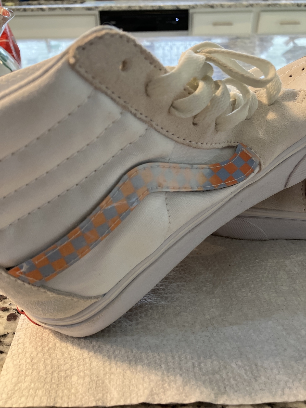 Vans lenticular side stripe orange and white High Top Off The Wall Shoes 9