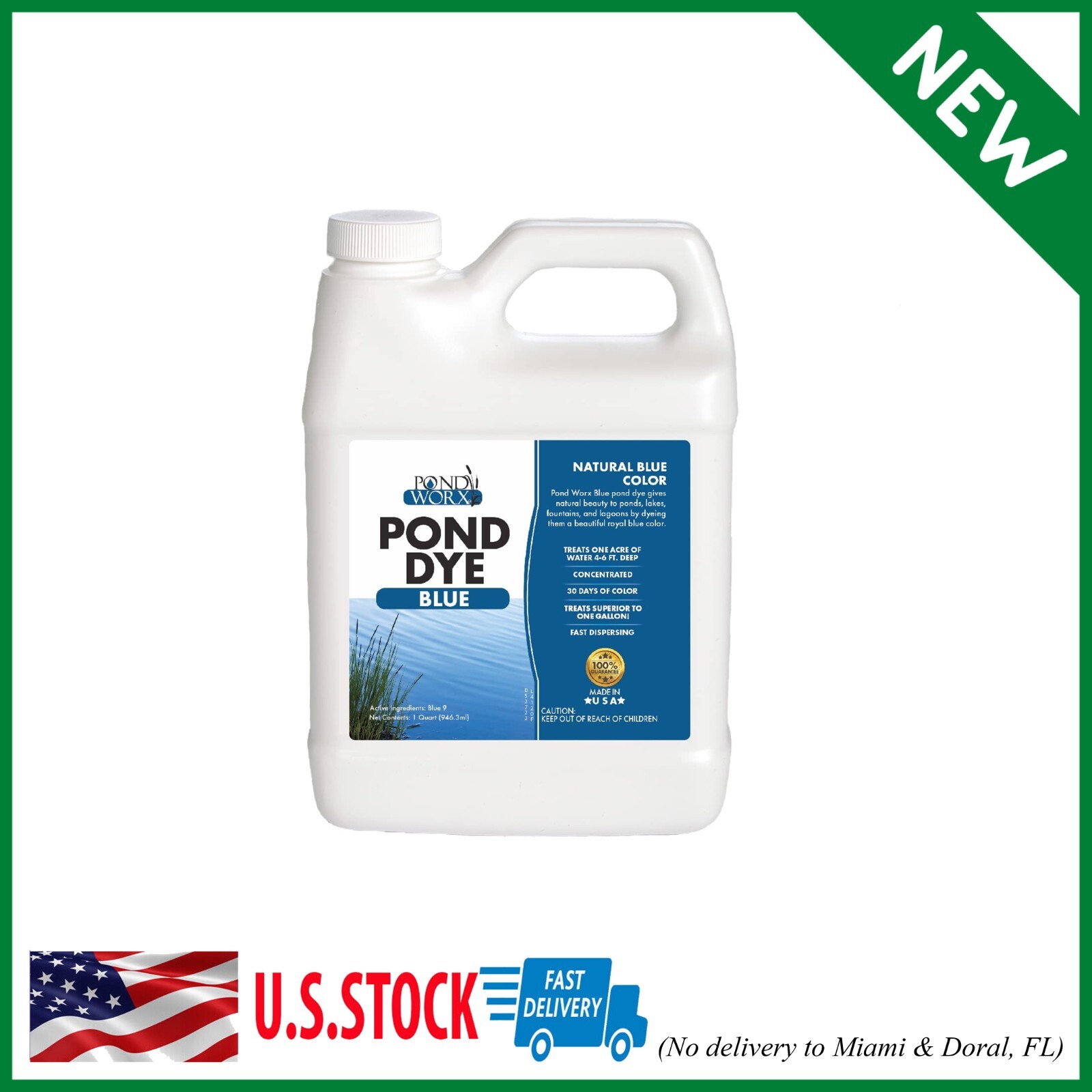 Pond Worx Blue Lake and Pond Dye - 4X Concentrated Liquid Pond Colorant â€“ Shad