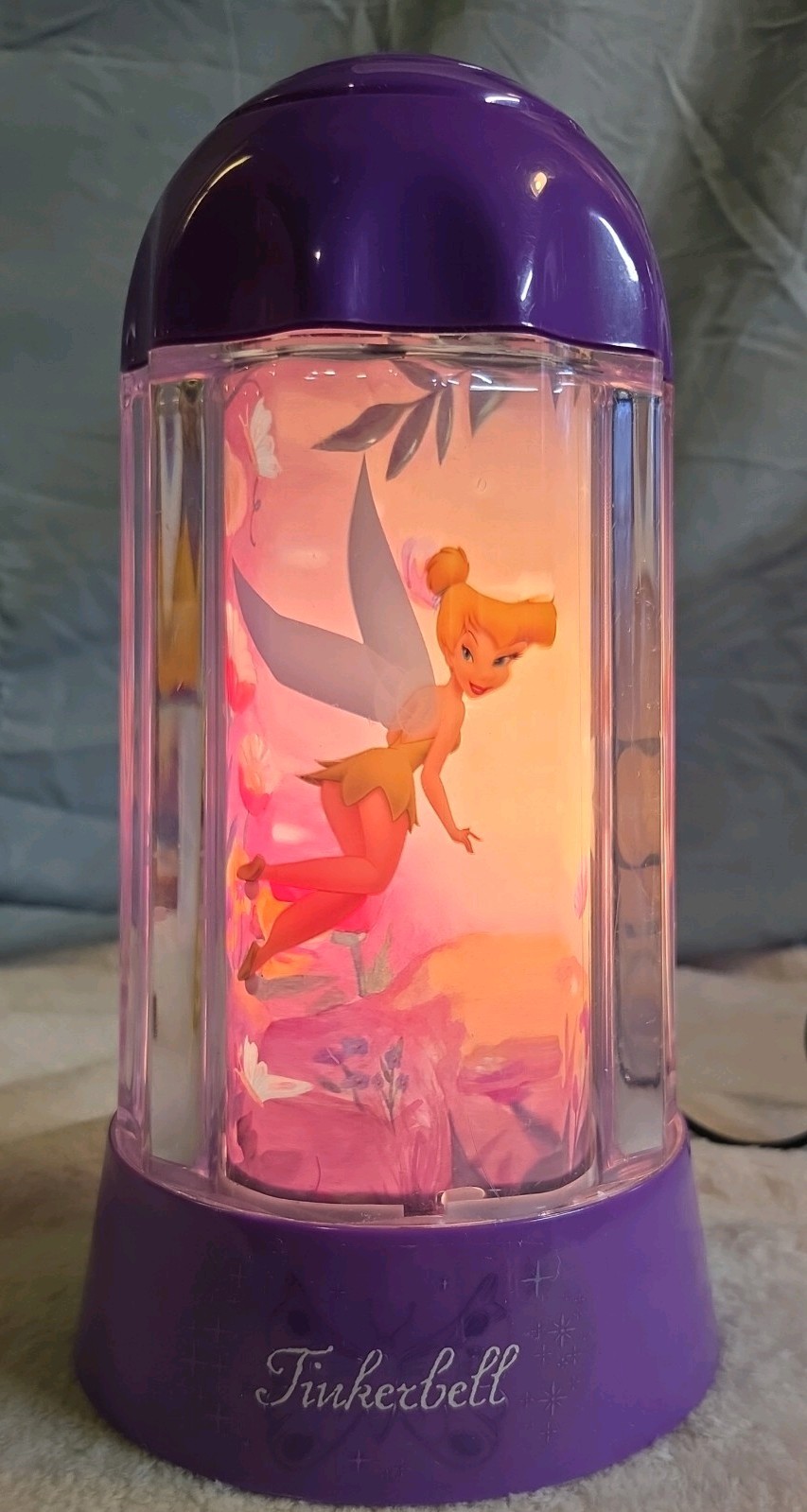 Disney Tinkerbell Rotating Lamp Night Light Purple Rabbit Tanaka Vintage 2003
