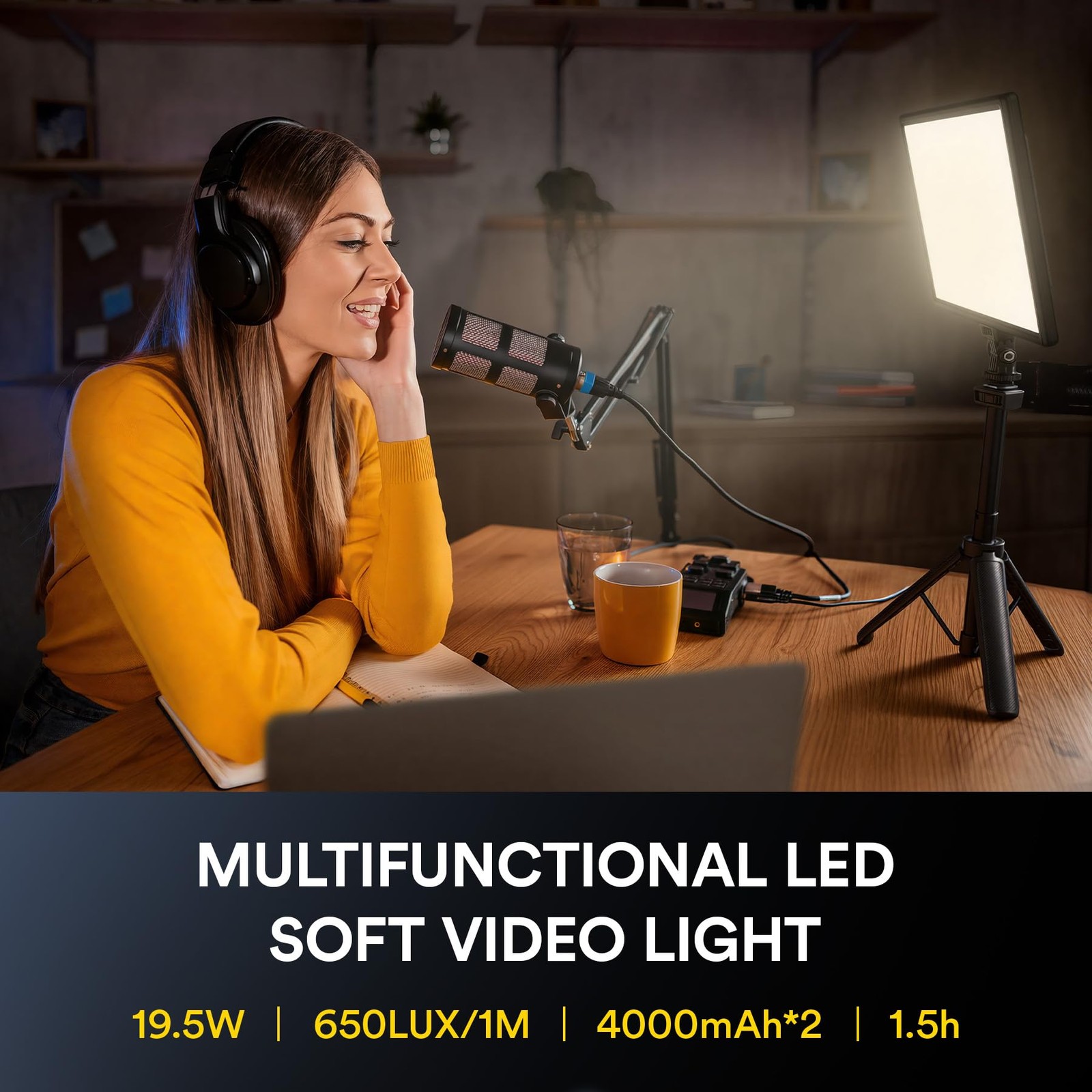 19.5W LED Video Soft Light Panel, 650Lux/m 13" Camera Panel Light Built-in 80...
