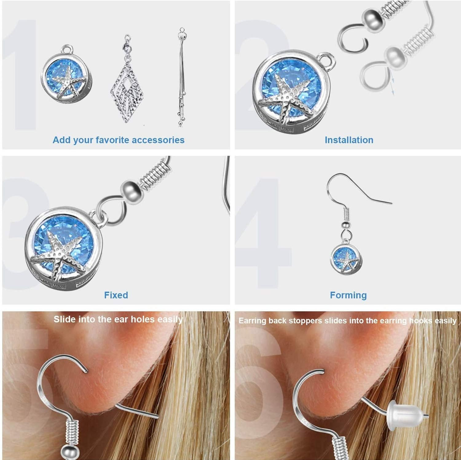 100 PCS / 50 Pairs 925 Sterling Silver Earring Hooks, Hook Ear Wires with 100 PC