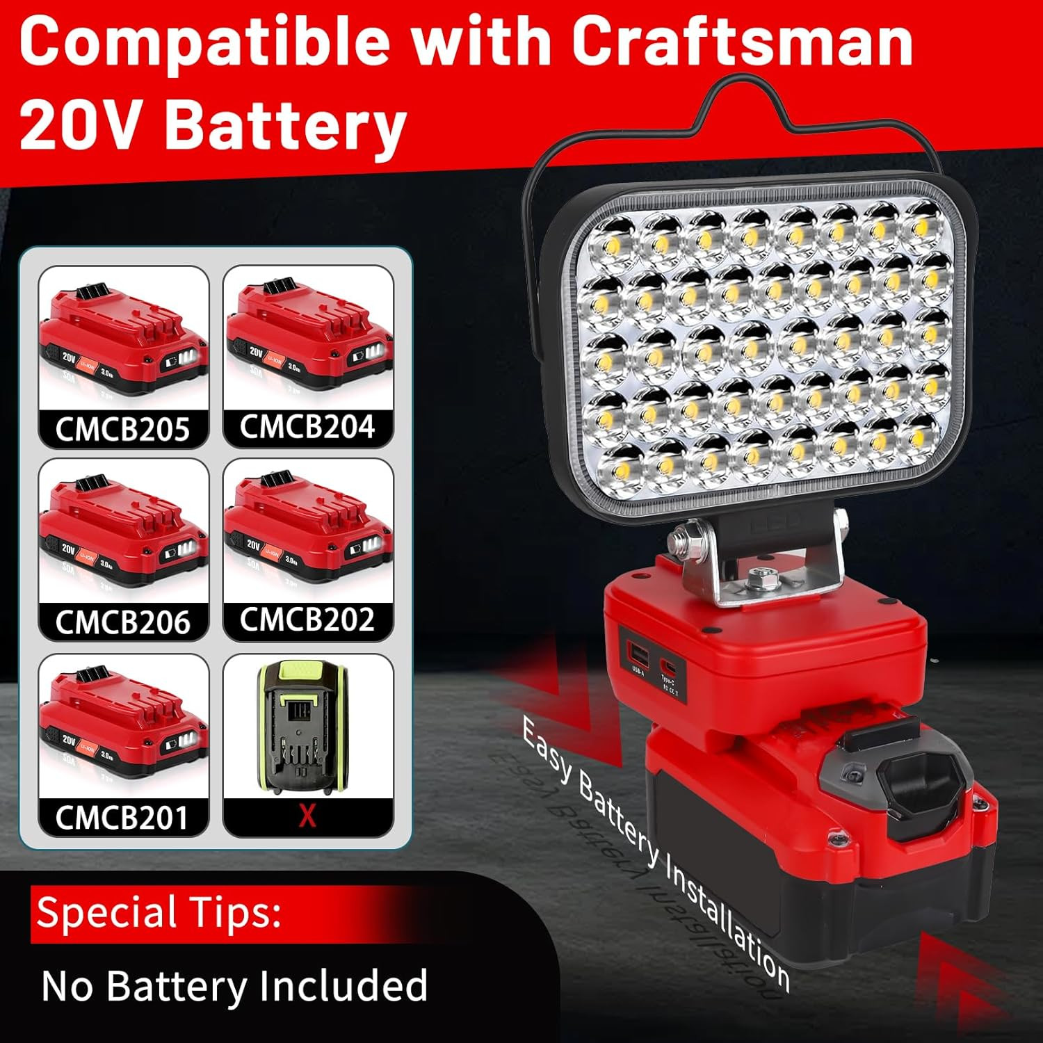 Work Light for Craftsman V20 Battery,84W 8000LM Portable Cordless Floodlight ...