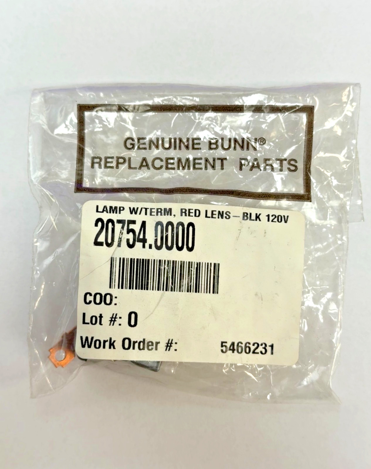 Bunn 20754.0000 Lamp with Terminal Red Lens 120V, 005
