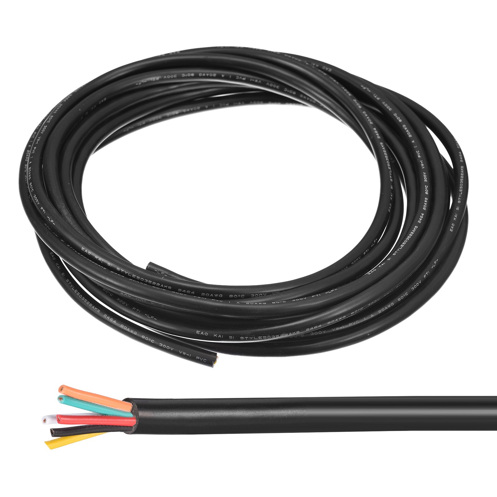 28AWG Electrical Wire 6 Conductors UL2464 Tinned Copper 16.4Ft Low Voltage Black