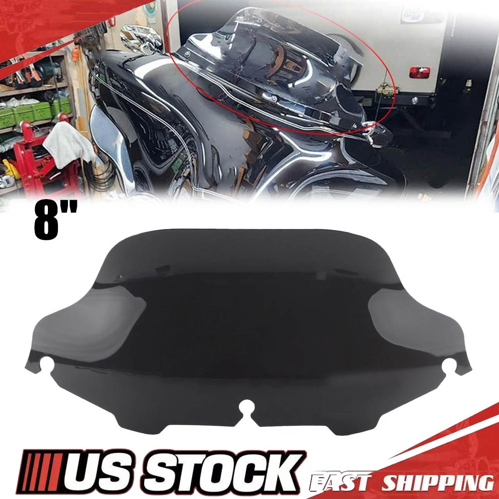 8" Wave Black Windshield Windscreen For Harley Touring Electra Glide FLHT 96-13