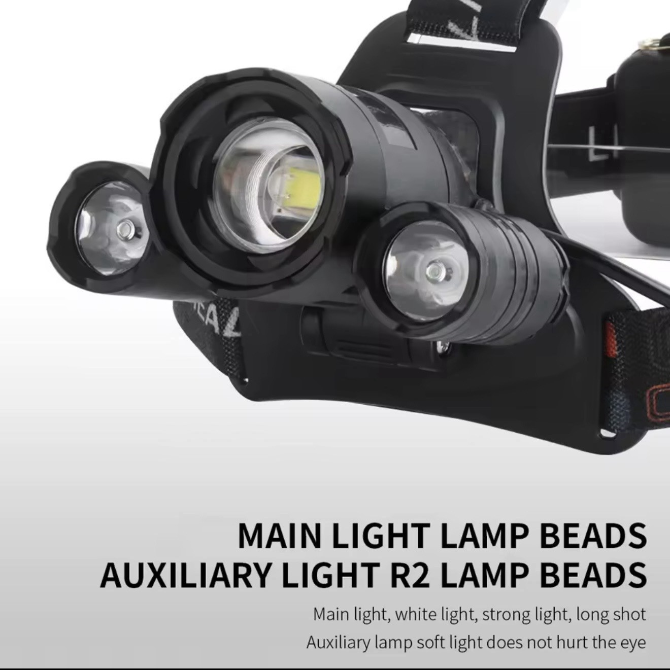 BORUIT Rechargeable 3 LED Headlamp w/ 2x 18650 Batteries Camping Hiking New