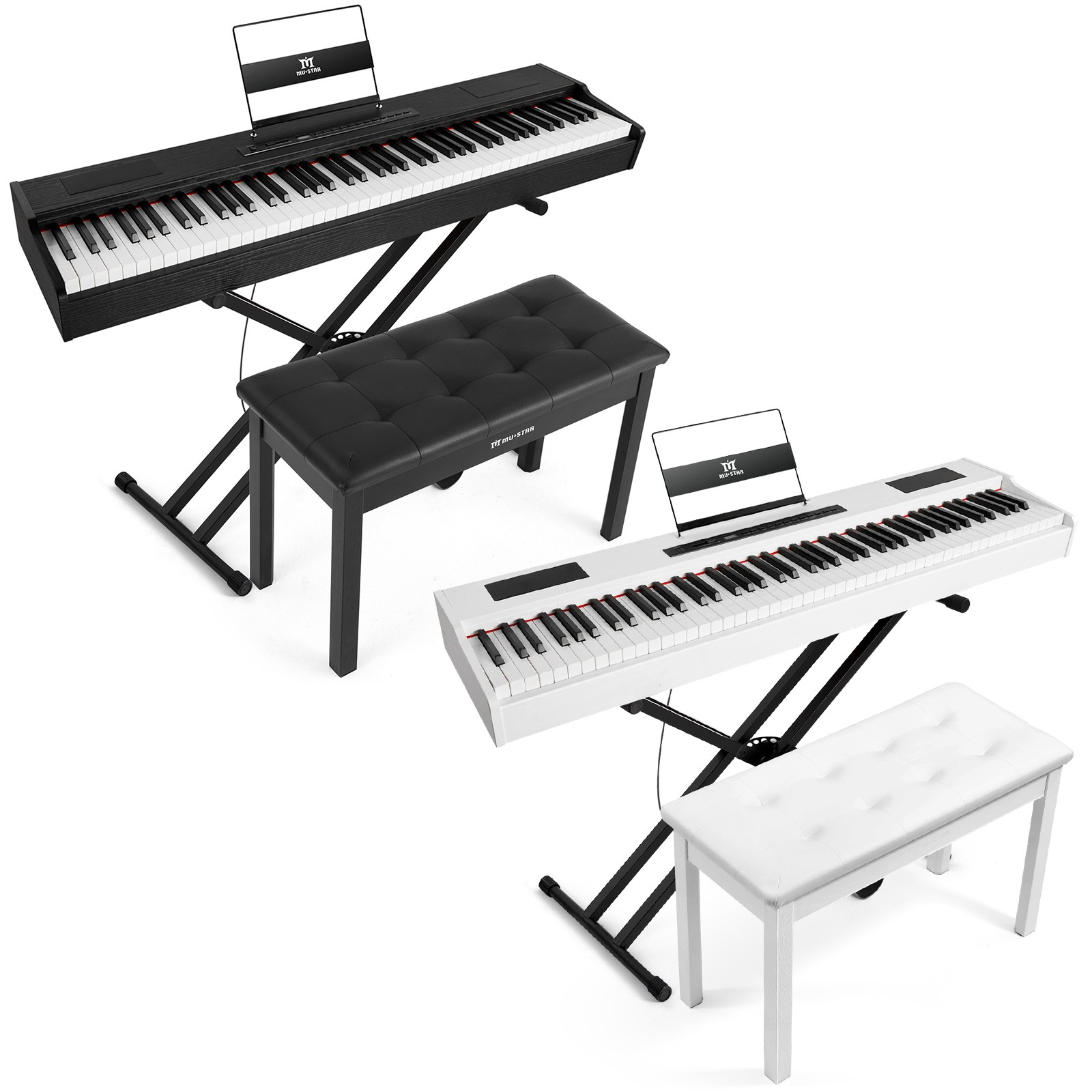 White/Black 88 Key Weighted Hammer Action Digital Piano Keyboard with MIDI,Bench