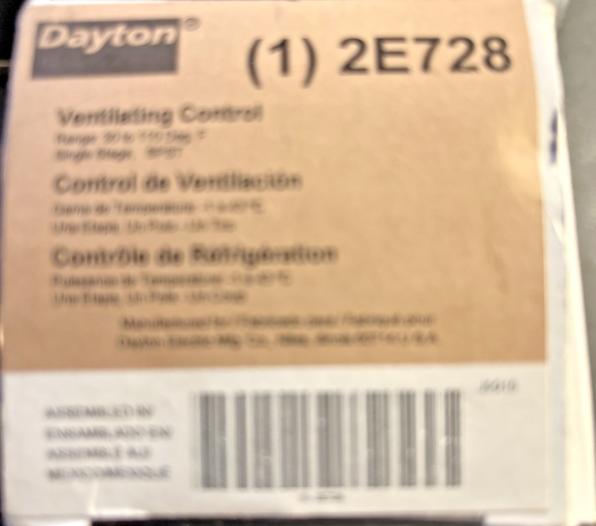 Dayton 2E207 Heating Ventilating Control 2-Stage SPDT Thermostat 30-110F NOS
