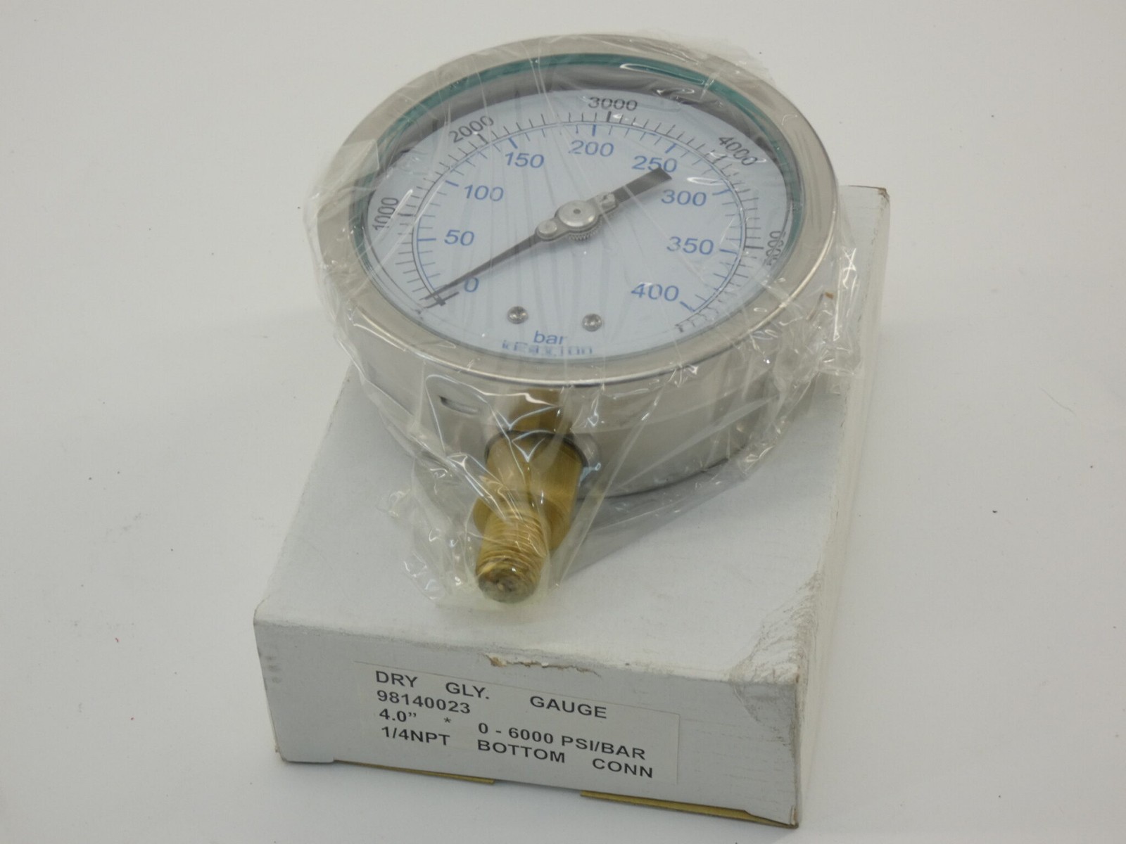98140023 PSI Gauge 0-6000PSI 4" 1/4" NPT Bottom Connection - NEW Surplus!