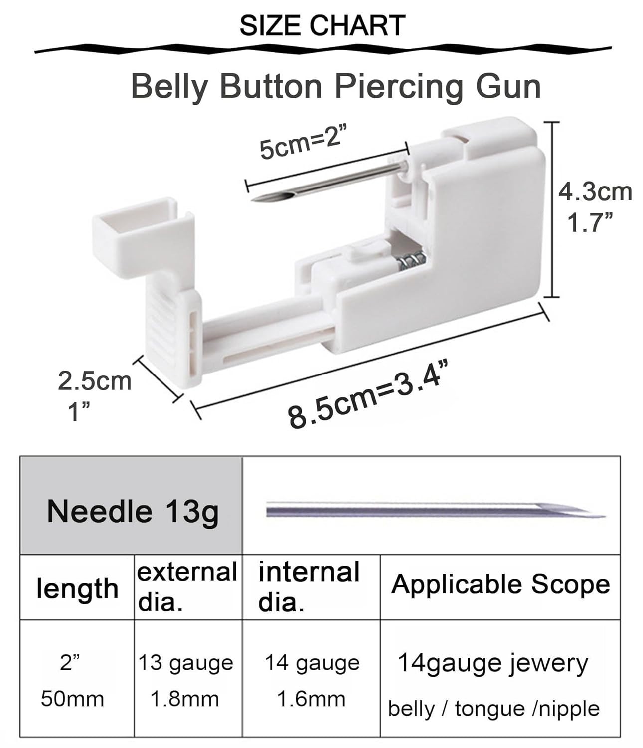 Belly Button Piercing Gun Kit - Silver Navel Piercing Gun