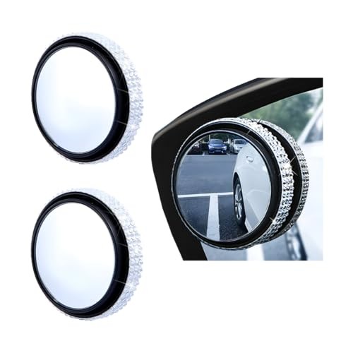 2PCS Bling Car Blind Spot Mirror, 2" Crystal Rhinestone HD Glass Round Black