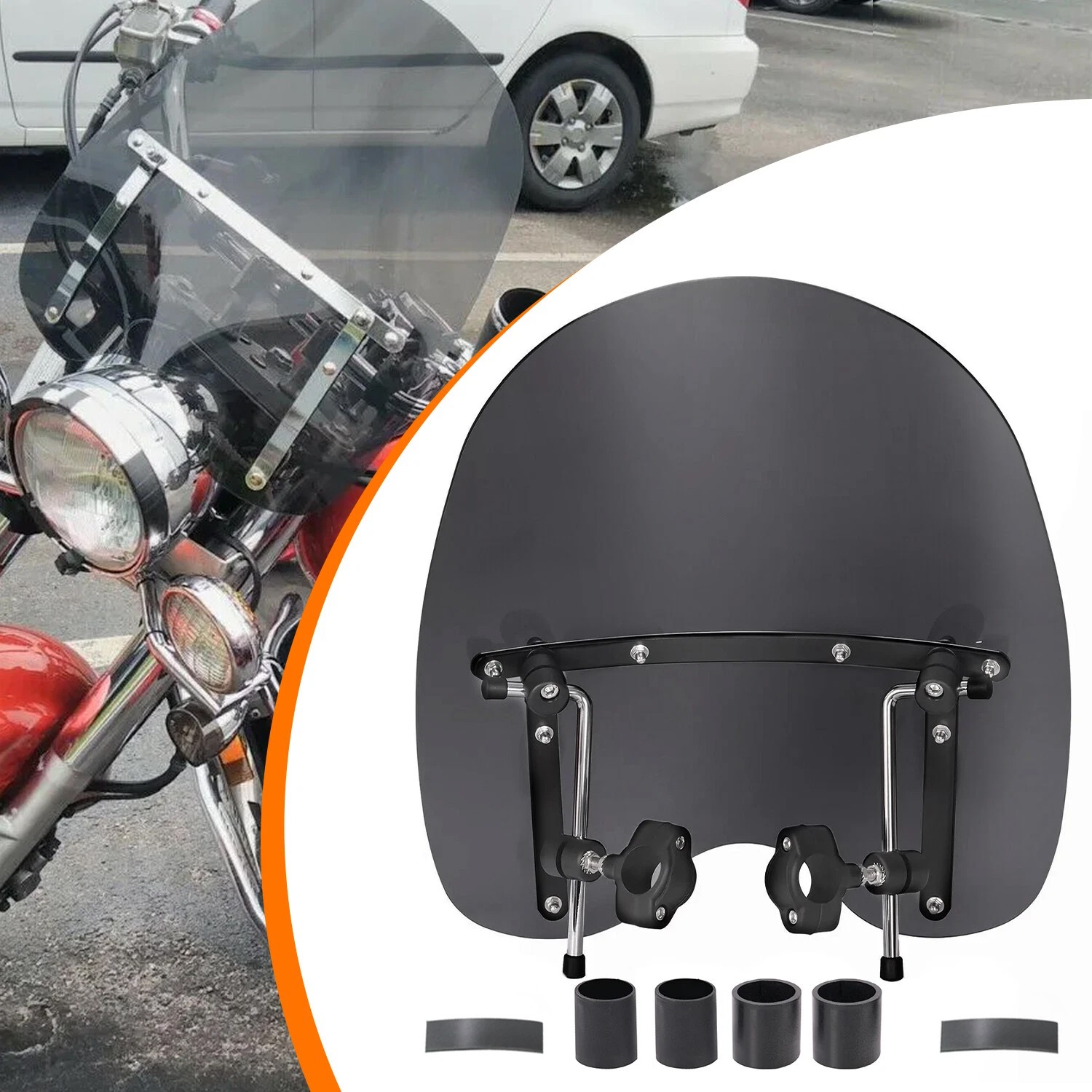 19"x17" Smoke Windshield Windscreen For Harley Honda Suzuki Yamaha Virago XV 750