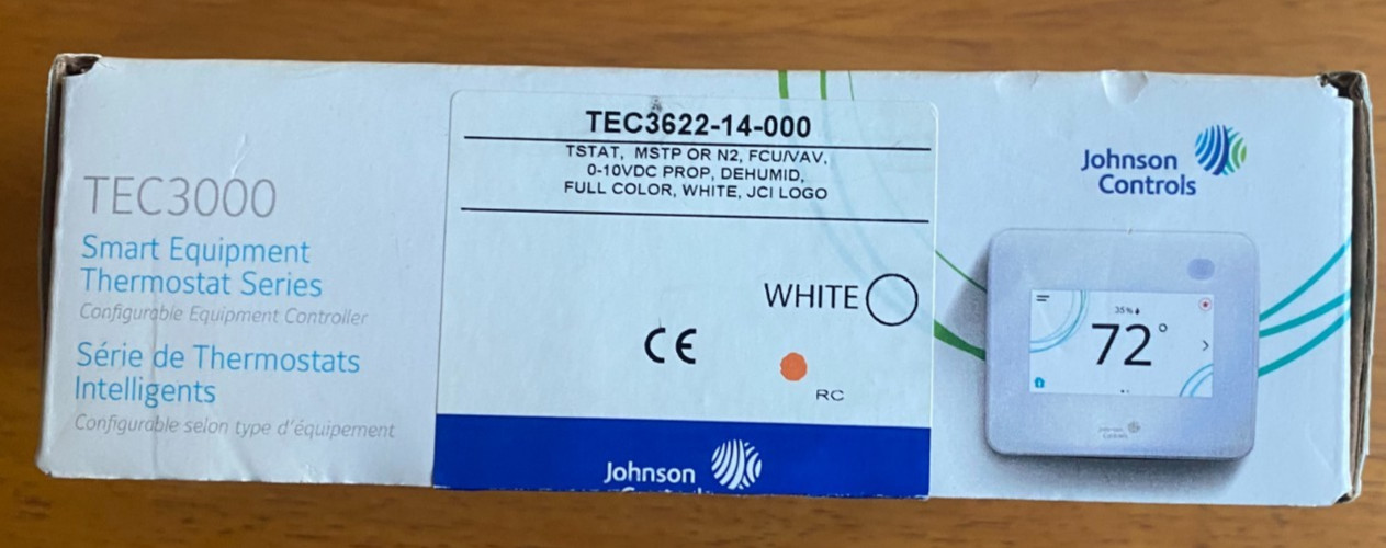Johnson Controls TEC3622-14-000 Thermostat MSTP or N2 FCU/VAV0-10 VDC White logo