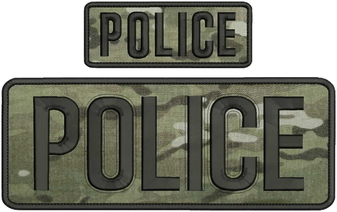 POLICE embroidery patches 4x10" and 2x5 hook on back black letters multicam