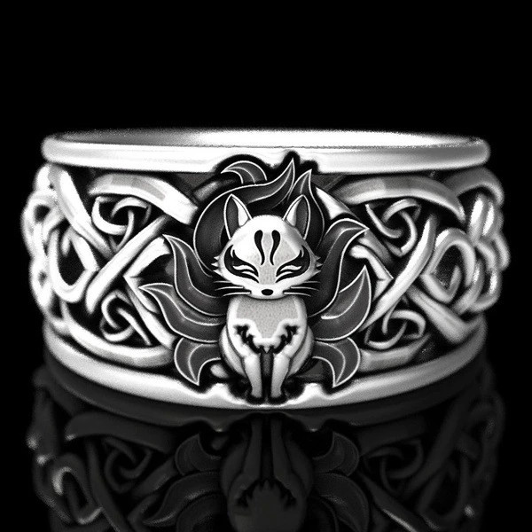 Nine-Tailed Fox Ring Jewelry Viking Celtic Animal Adjustable Resizable