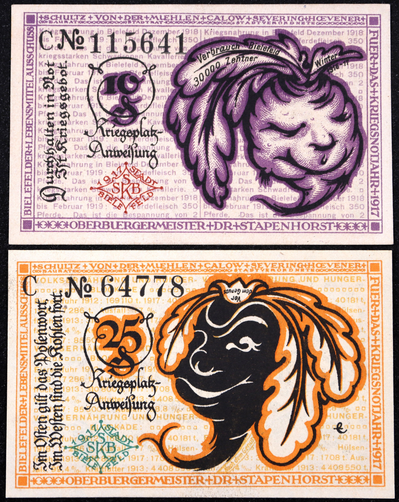 BIELEFELD 1919 "Smiling Rutabaga" Series C Complete Set German Notgeld