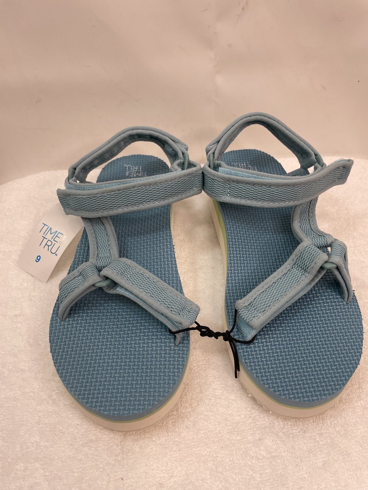 Time and Tru Women's Blue Hook & Loop Platform Nature Sandal