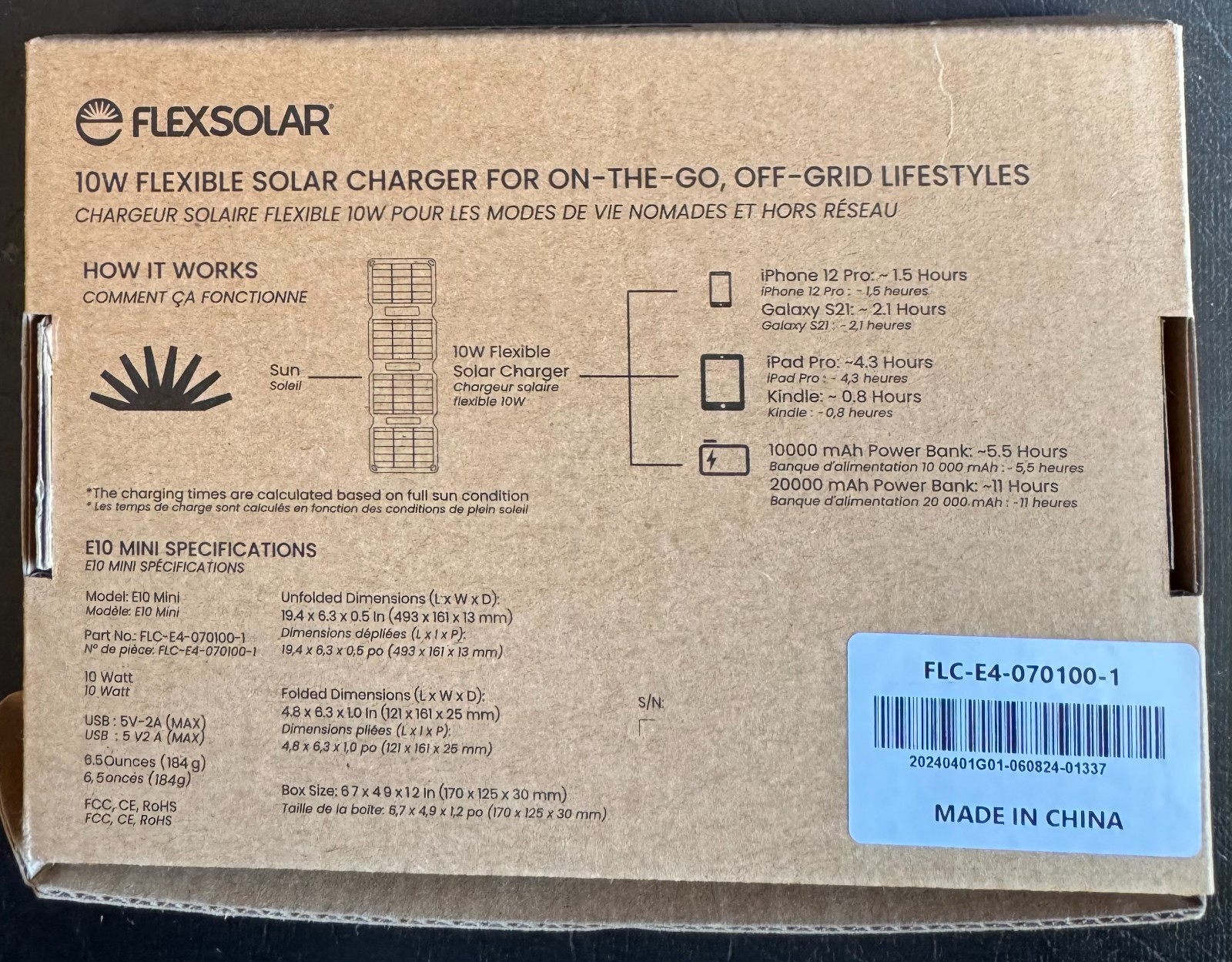Flexsolar 10W Foldable Mini Solar Panel Charger For All Phones Iphone. Samsung