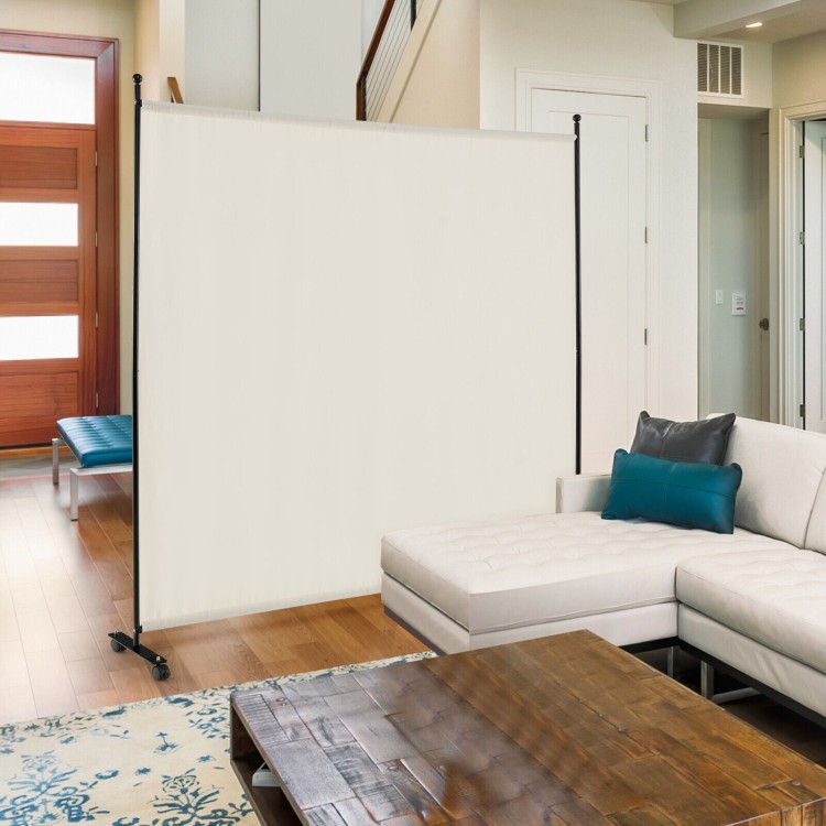 6 ft Single Panel Rolling Room Divider with Lockable Wheels