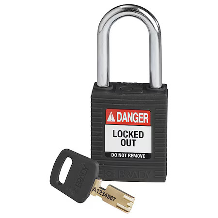 Brady Nyl-Blk-38St-Kd Lockout Padlock, Keyed Different, Nylon, Black, 1 1/2 In