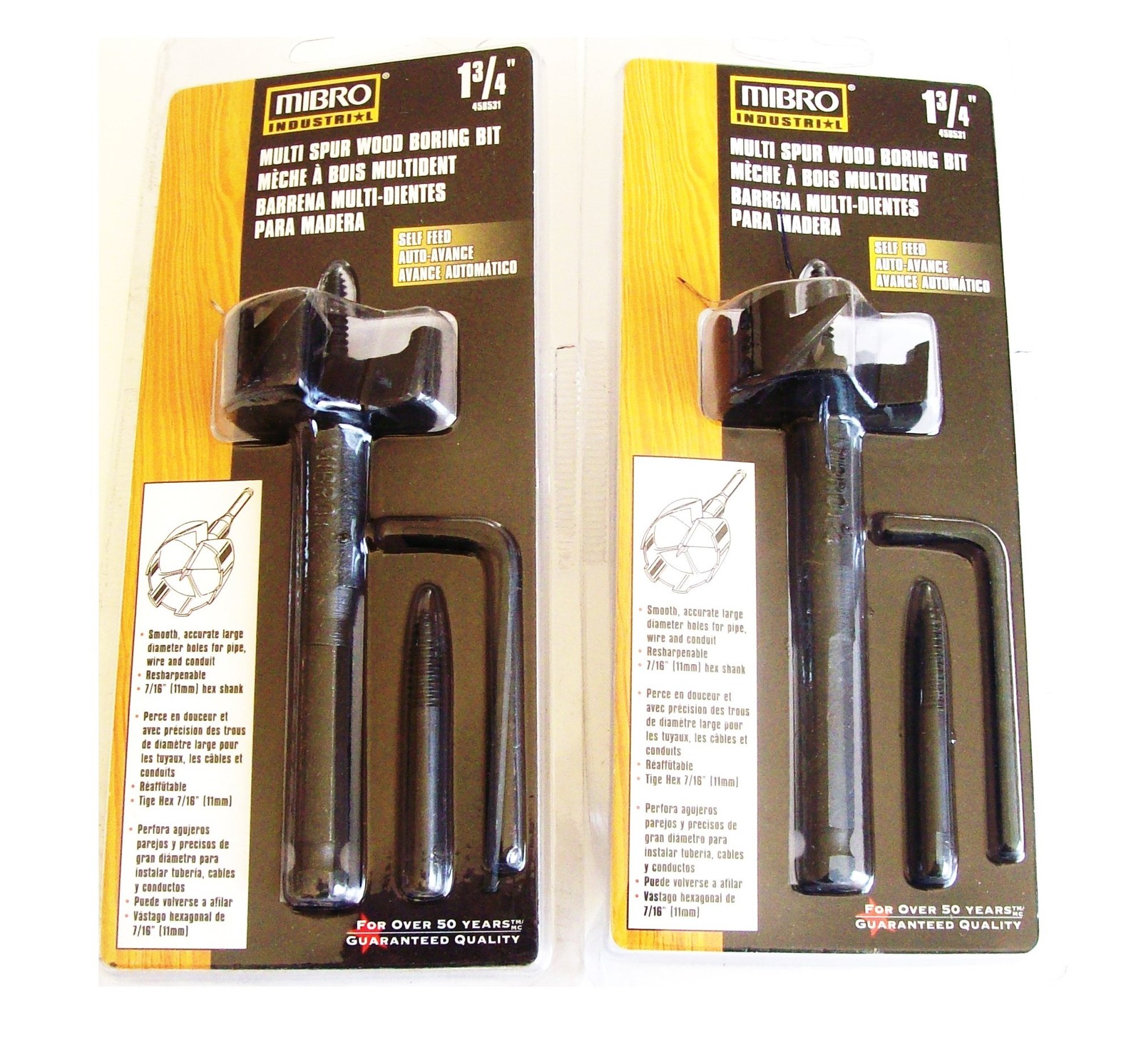 2 MIBRO INDUSTRIAL 1-3/4" SELF FEED MULTI SPUR WOOD BORING DRILL BITS 458531
