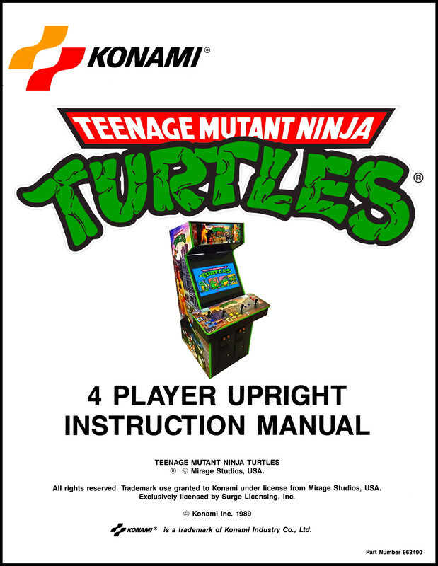Teenage Mutant Ninja Turtles 4-Player Upright Arcade Game Service Manual TMNT aD