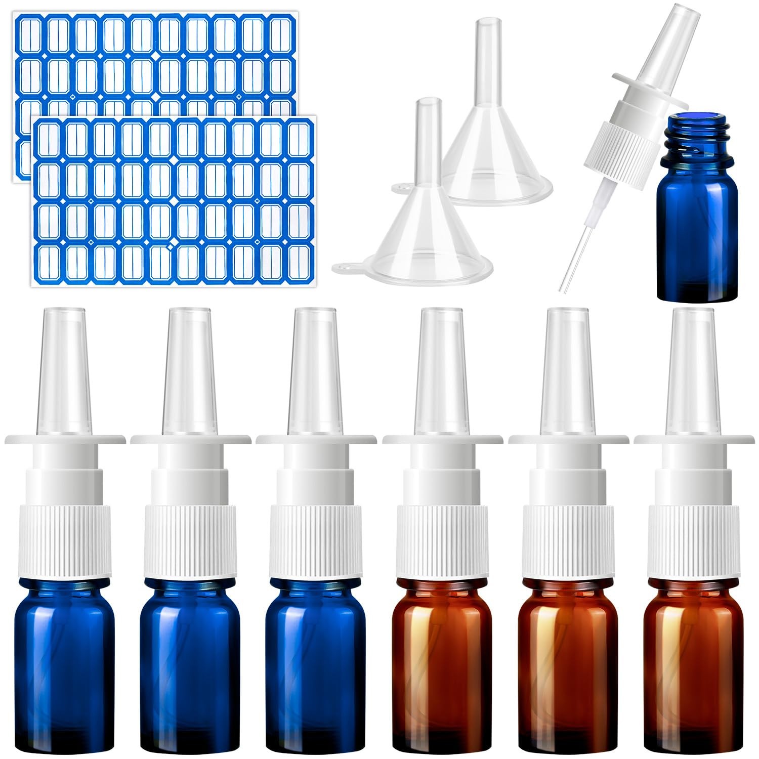 10 Pcs Nasal Spray Bottle, 5ML/0.17OZ 6 Pcs Blue Brown Fine Mist Glass Empty ...
