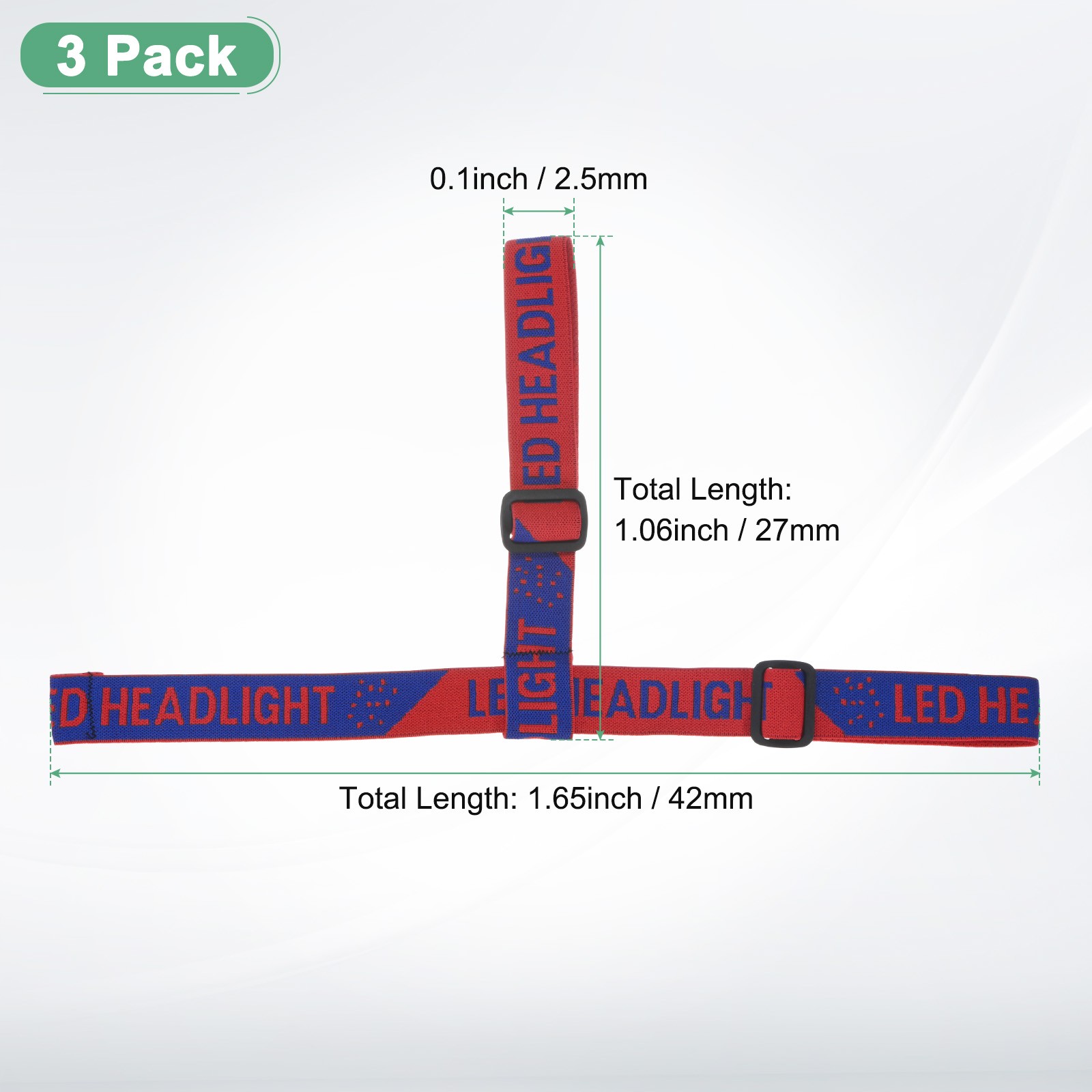 3-Pack Headlamp Strap Replacement Headband, High Elastic for Camping, Red Blue