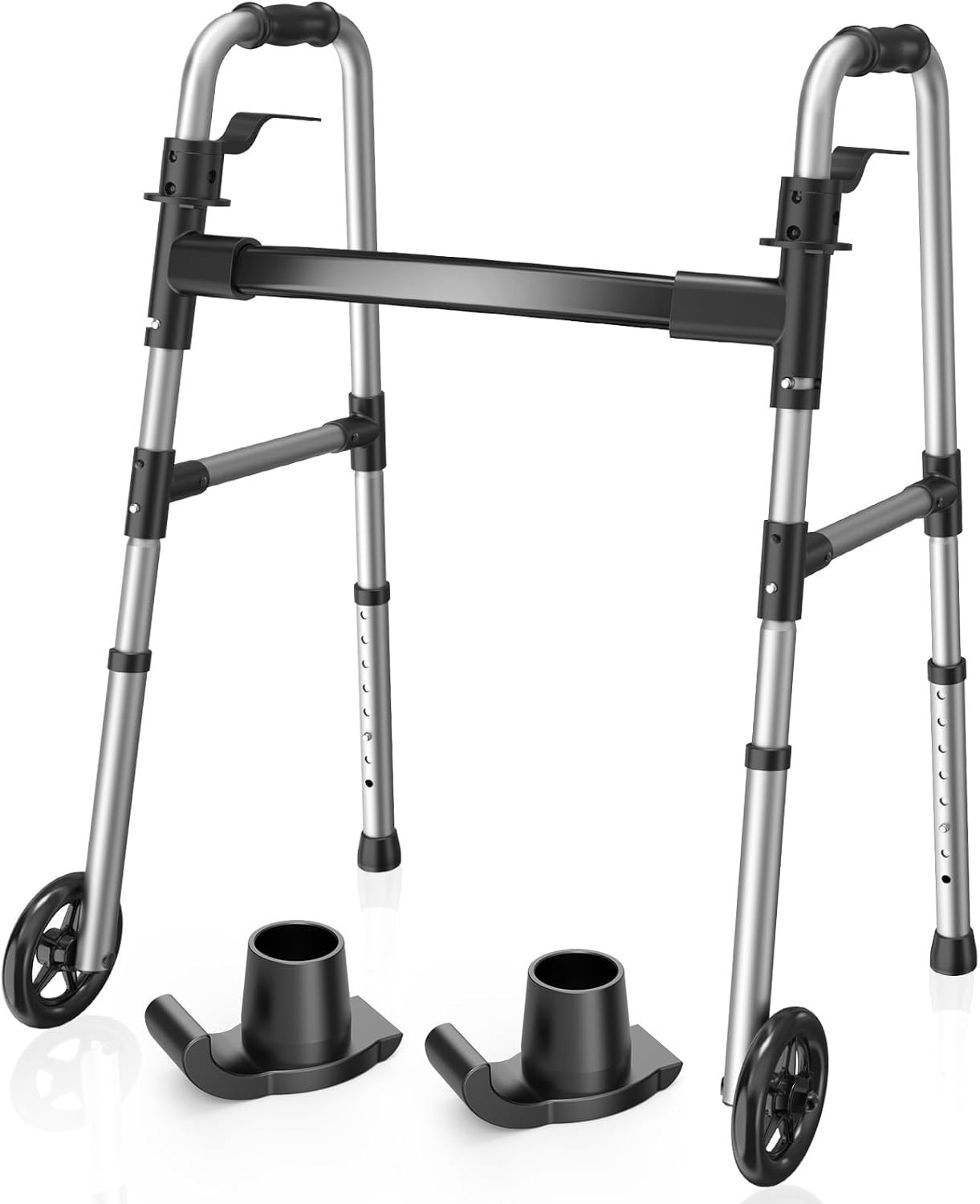 Folding Walkers for Seniors with 2 Skis and 5" Wheels, Lightweight Adult Rolling