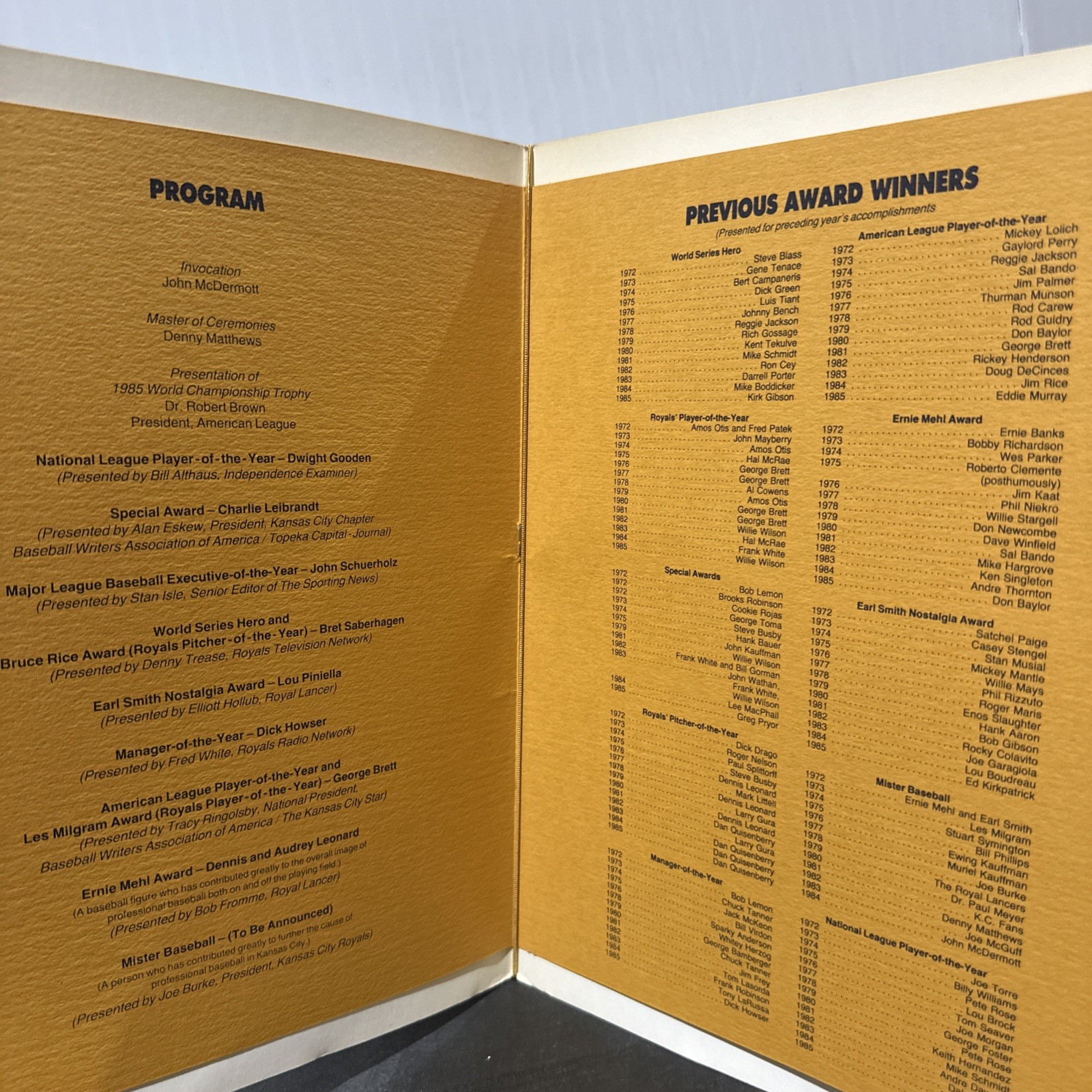 Baseball Program Kansas City Awards Dinner 1986 George Brett ++ HTF