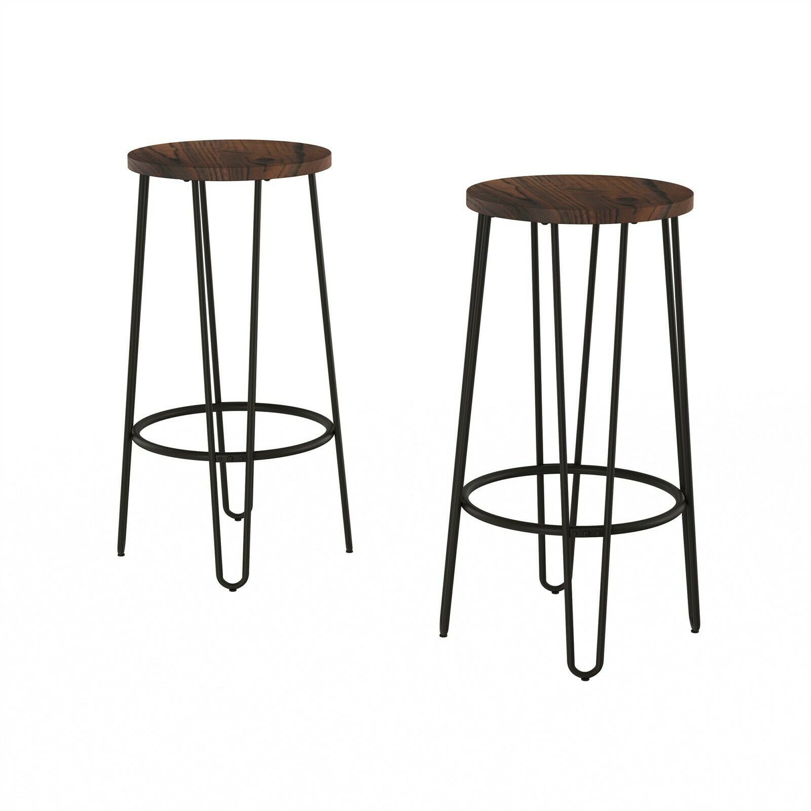 Bar Height Bar Stools Hairpin Metal Iron Legs Wooden Seat Barstools Set of 2