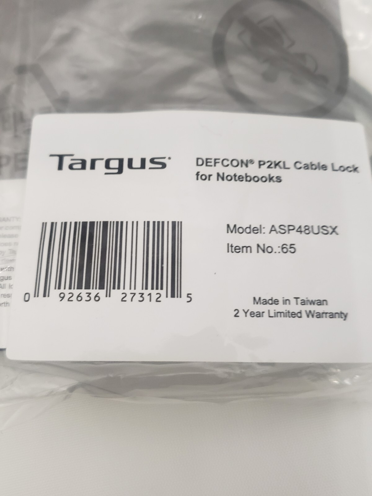 Targus Defcon Trapezoid Serialized Combo Cable Lock ASP66GLX-S