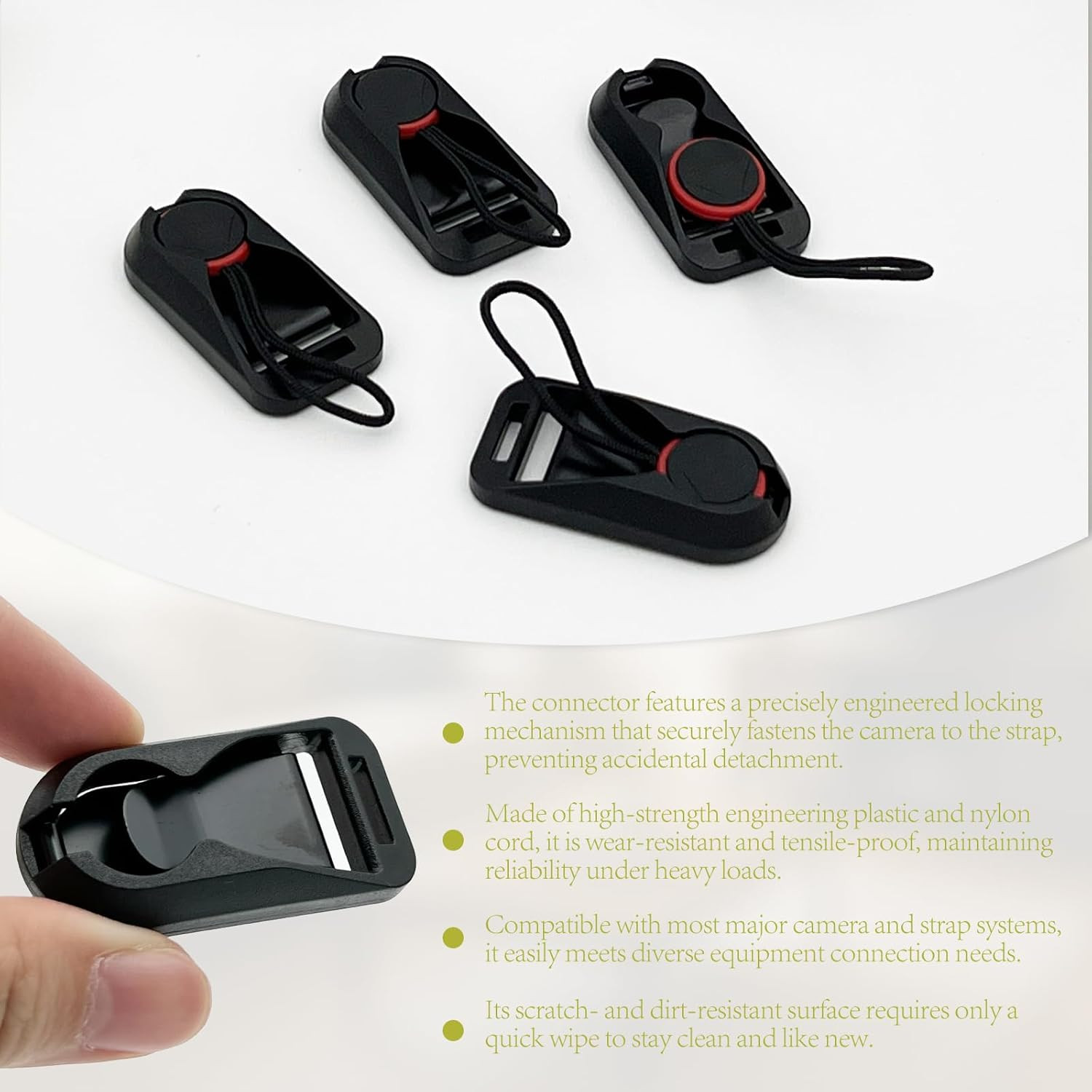 4-Pack Camera Strap Connectors for Quick Release Buckle System - Black