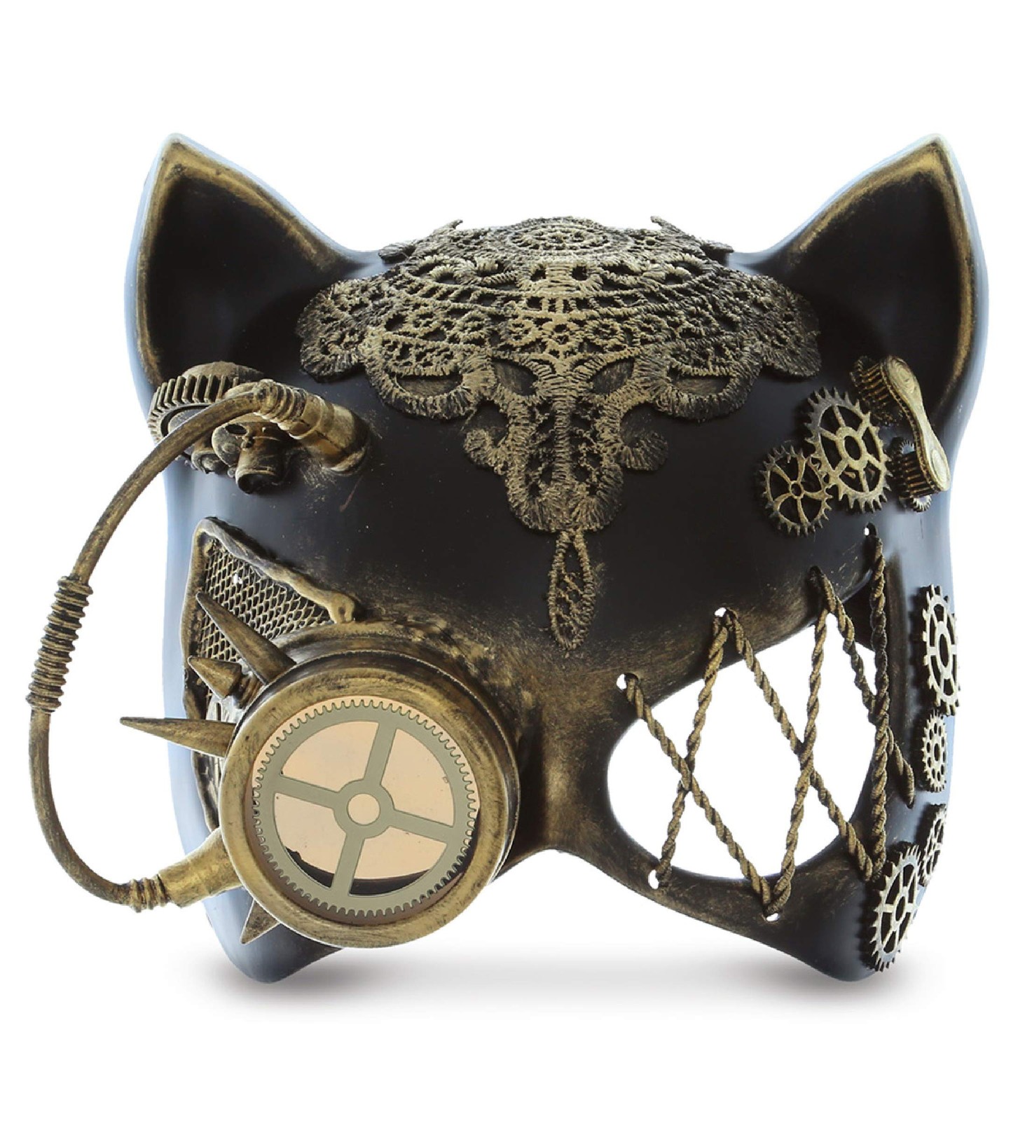 Attitude Studio Steampunk Cat Ear Eye Mask - Black and Gold Large,