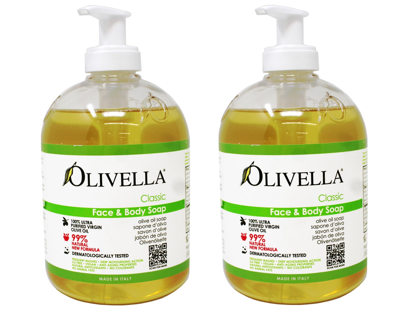Olivella Classic Face and Body Soap with Virgin Olive Oil, 16.9 FL OZ - 2 Pack