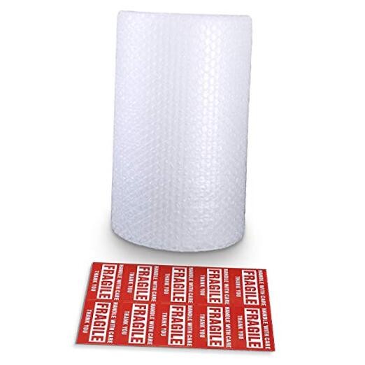 Bubble Cushioning Wrap Rolls, 3/16" x 12" x 15' ft Total, Transparent