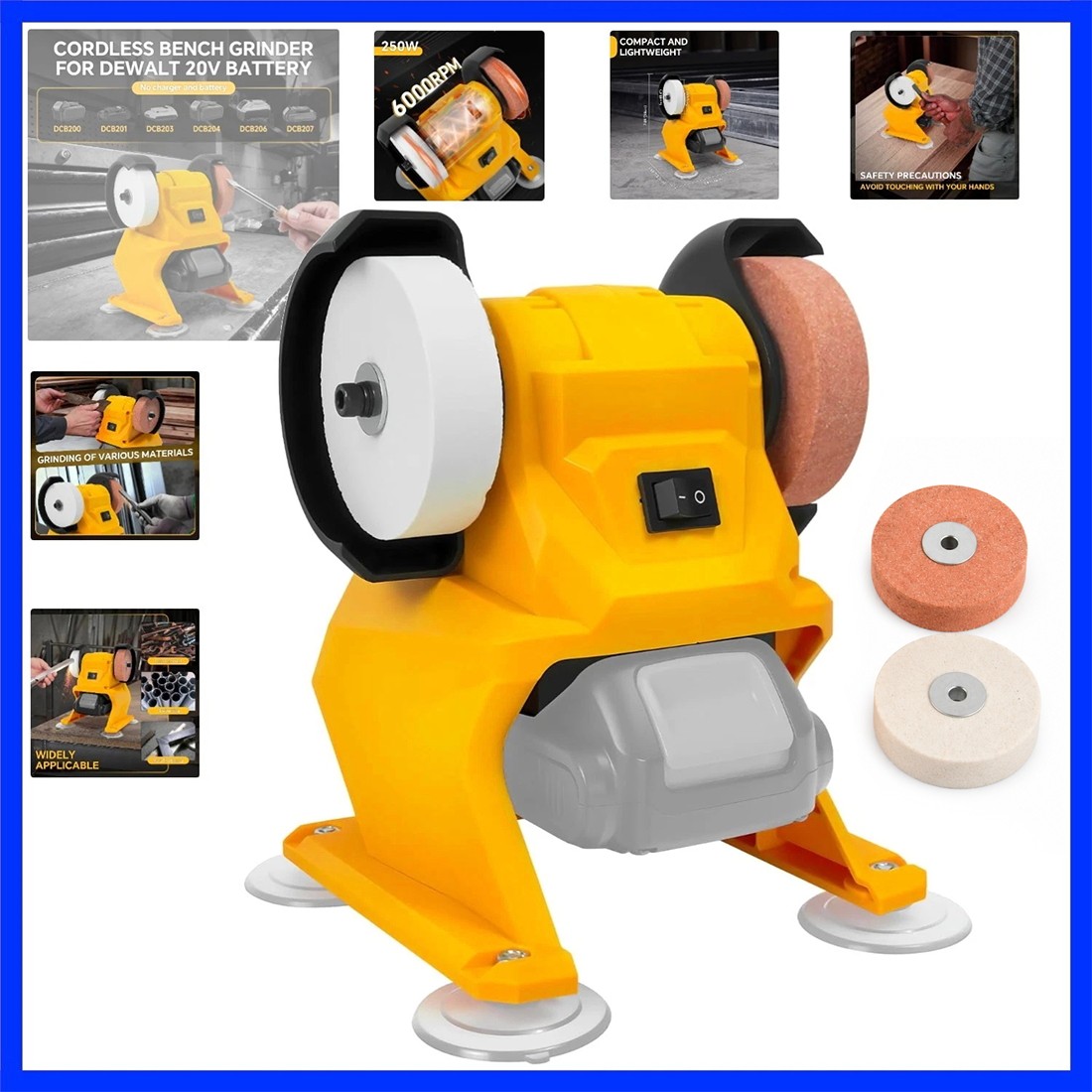 Mini Bench Grinder Compatible with DEWALT 20V MAX Battery Cordless 3" Dual Wheel