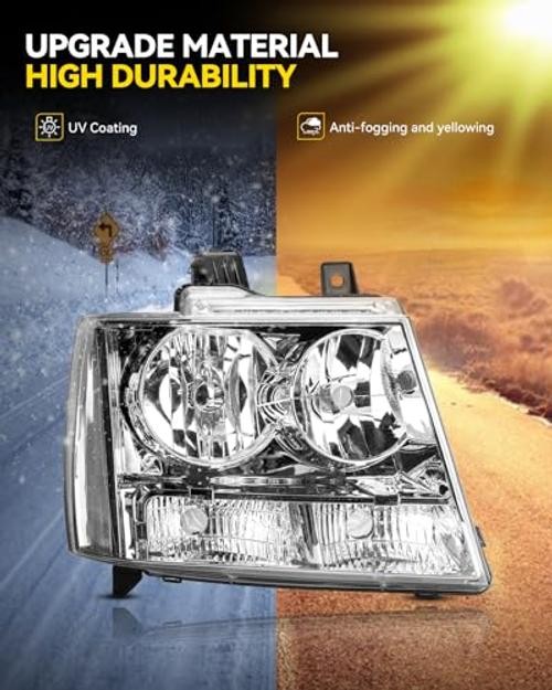 Headlight Assembly, Chrome Headlights Replacement Compatible with 2007-2013