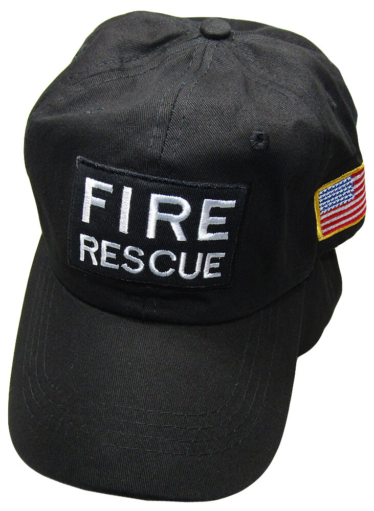 Fire Rescue Black Patch USA Flag On Side Embroidered Baseball Hat Cap (RUF)