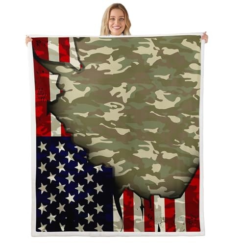 American Flag Camo Fleece Throw Blanket 30"x40" - 4th of Baby - Green Red Blue