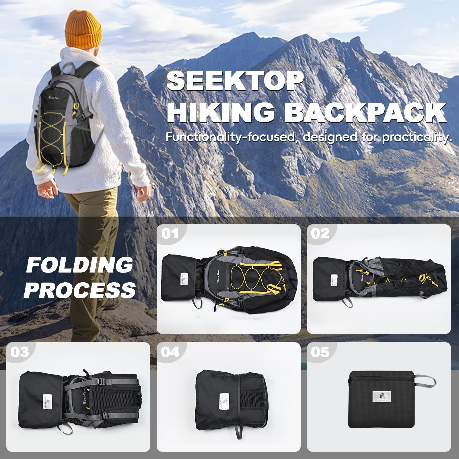 Seektop 20L Foldable Waterproof Hiking Backpack, Ultralight Small Lightweight...