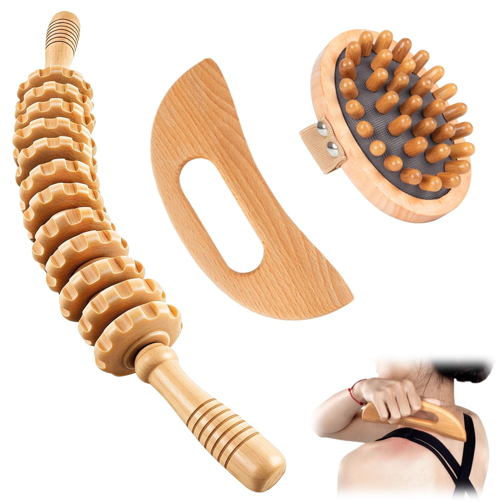 KintKita Wood Therapy Massage Tools 3 in 1,Wooden Lymphatic Drainage
