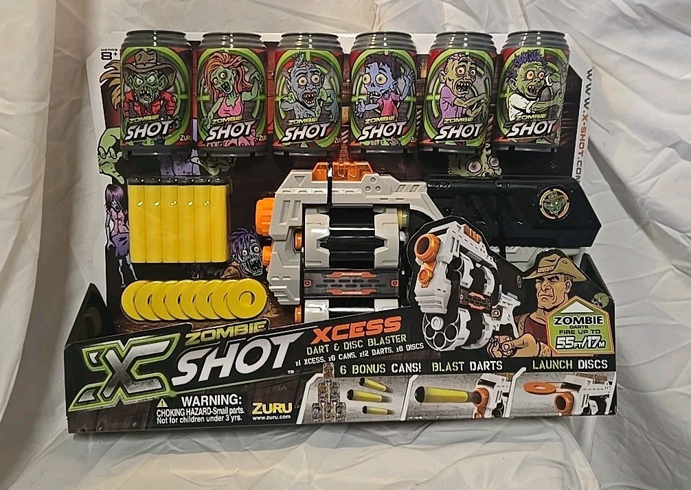 2015 ZURU Zombie X-Shot Xcess Disc & Dart Blaster Toy Plus Bonus New Sealed